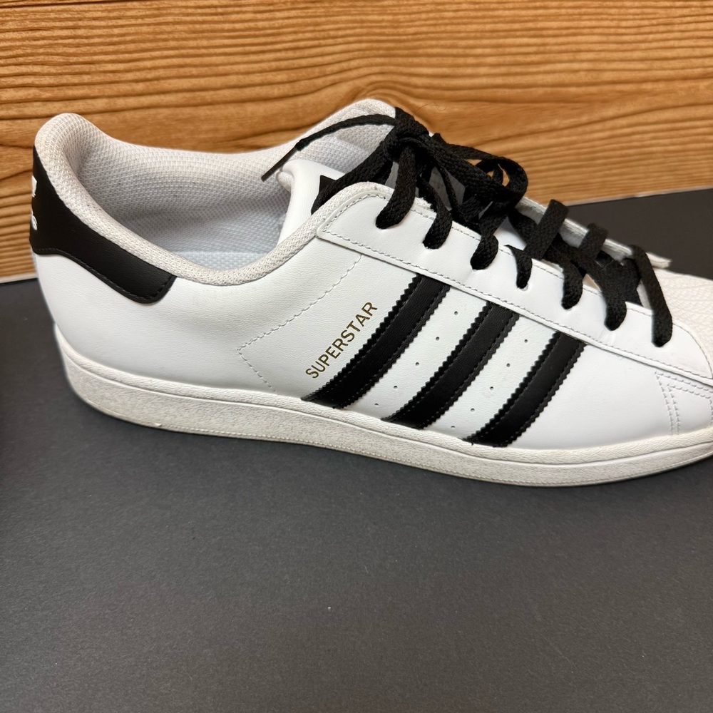 Adidas Superstar Low Top White with Black Stripes Shell Toe Sneakers Mens 12 - Picture 7 of 10